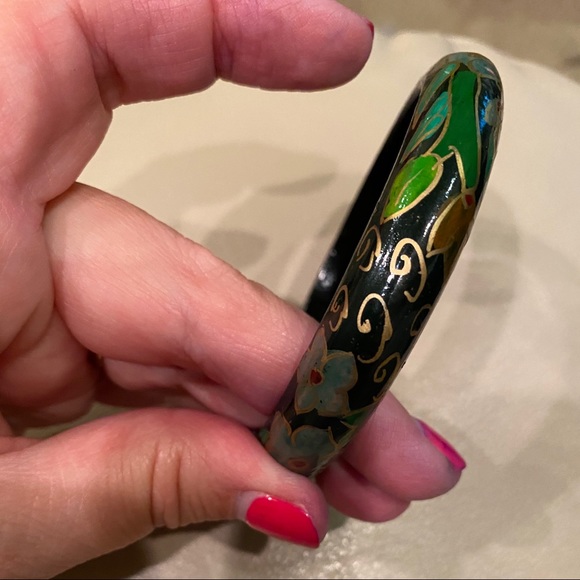 🌻Hand painted wood bangle from India black& gold - Picture 4 of 7